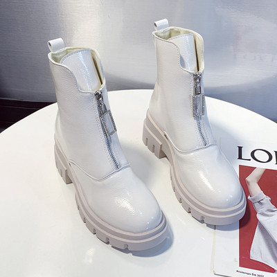 Καθημερινές γυναικείες έκο δερμάτινες μπότες με φερμουάρ σε λευκό και μαύρο χρώμα