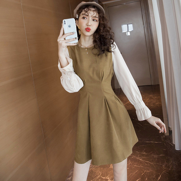 Rochie modernă de damă cu mâneci lotus în maro și roz