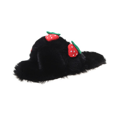 Χνουδωτές γυναικείες παντόφλες  σε μαύρο και πράσινο χρώμα