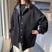 Jachetă lată de primăvară-toamnă în alb și negru cu guler din denim