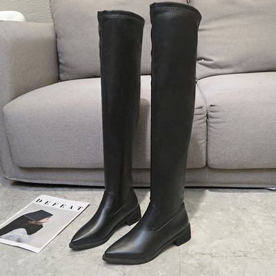 Γυναικείες μοντέρνες έκο δερμάτινες μπότες μυτερό μοντέλο με μαύρο χρώμα