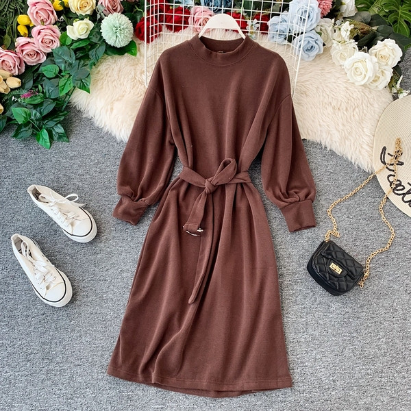 Rochie casual de dama cu curea si decolteu O in mai multe culori