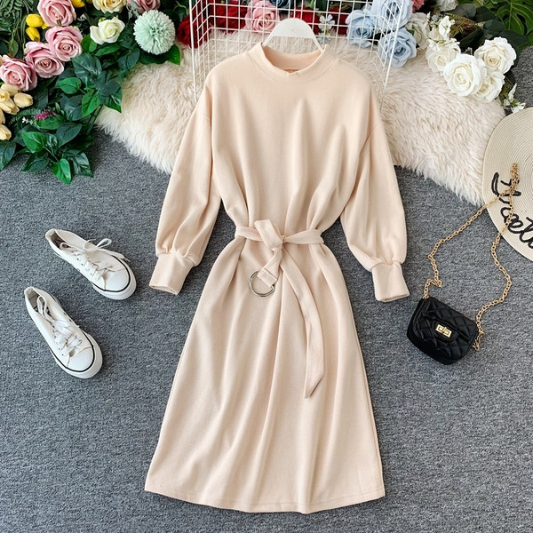 Rochie casual de dama cu curea si decolteu O in mai multe culori