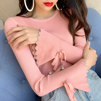 Μοντέρνο πουλόβερ γυναικείο μανίκι λωτού σε διάφορα χρώματα