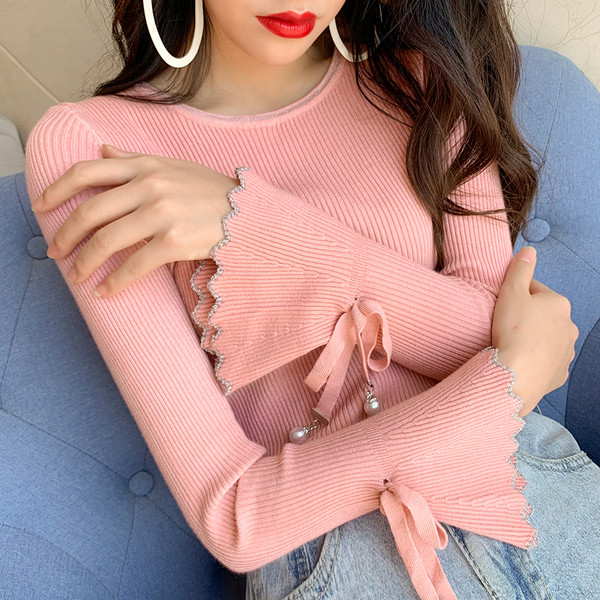 Μοντέρνο πουλόβερ γυναικείο μανίκι λωτού σε διάφορα χρώματα