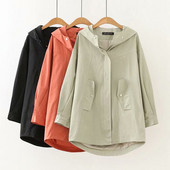 Őszi női hosszú kabát kapucnival és zsebekkel, három színben