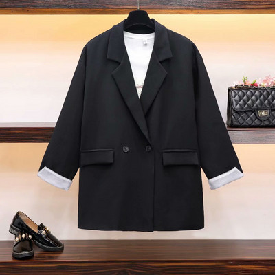 Модерно дамско сако с копчета и дълъг ръкав в черен цвят 