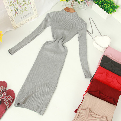 Modern női ruha, hosszú ujjú, magas gallérral, különböző színekben