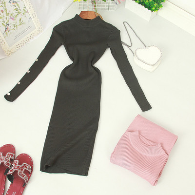 Modern női ruha, hosszú ujjú, magas gallérral, különböző színekben