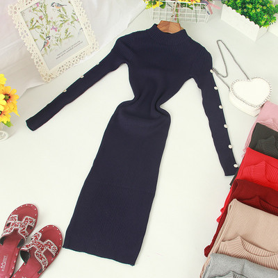 Modern női ruha, hosszú ujjú, magas gallérral, különböző színekben