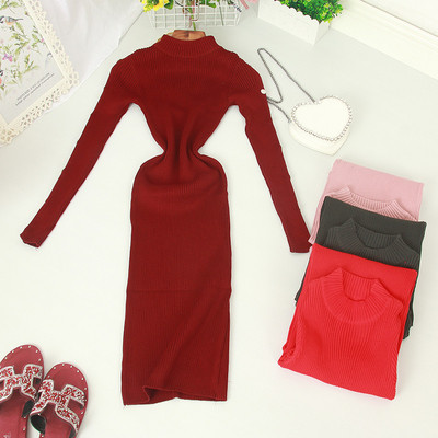 Modern női ruha, hosszú ujjú, magas gallérral, különböző színekben