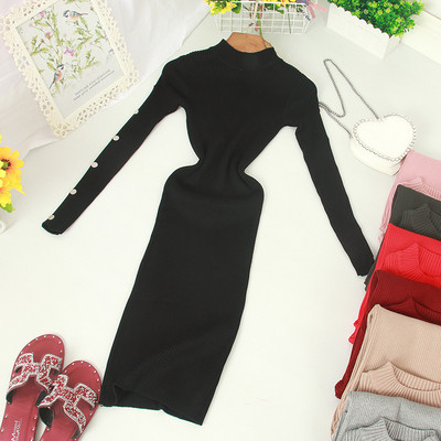 Modern női ruha, hosszú ujjú, magas gallérral, különböző színekben