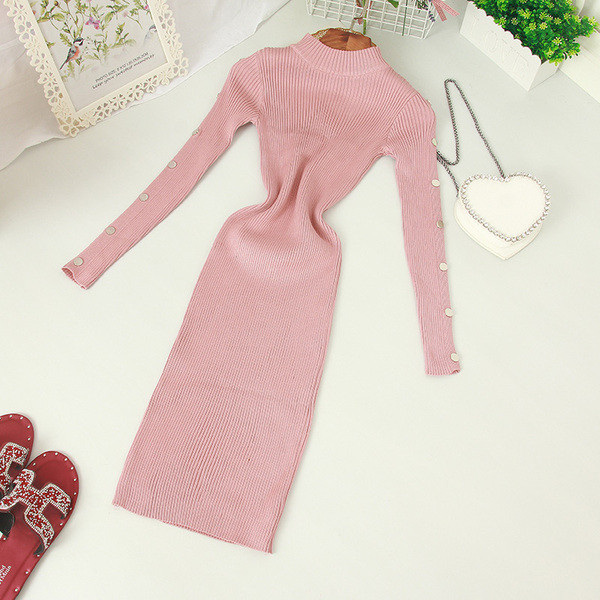 Modern női ruha, hosszú ujjú, magas gallérral, különböző színekben