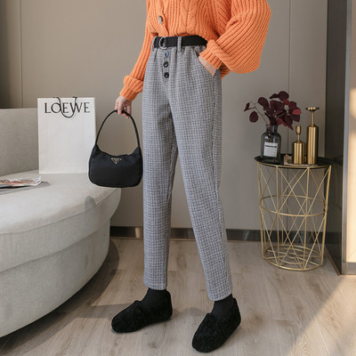 Нов модел кариран дамски панталон с колан в три цвята 