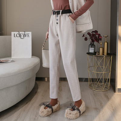 Нов модел кариран дамски панталон с колан в три цвята 