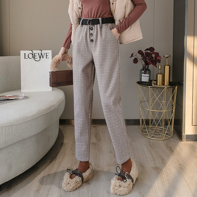 Нов модел кариран дамски панталон с колан в три цвята 