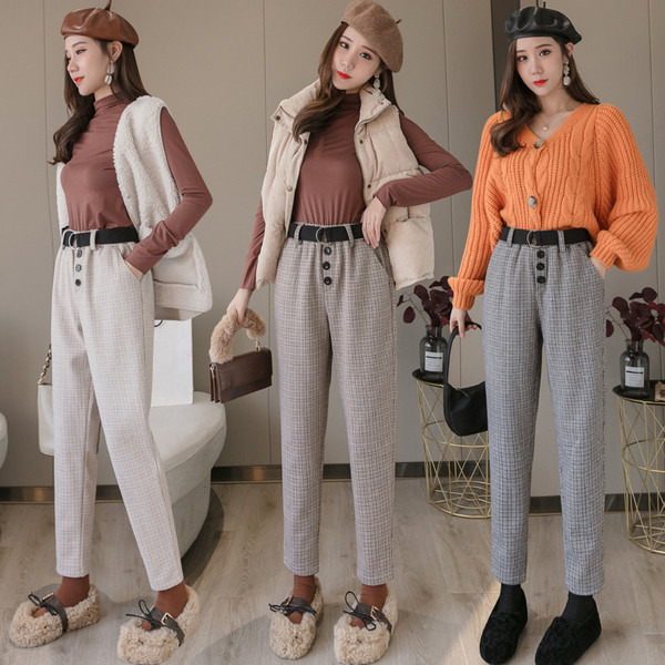 Нов модел кариран дамски панталон с колан в три цвята 