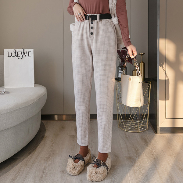 Нов модел кариран дамски панталон с колан в три цвята 