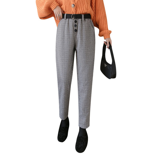 Нов модел кариран дамски панталон с колан в три цвята 