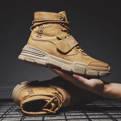 Νέο μοντέλο χειμερινές ανδρικές μπότες με κορδόνια και λουράκια βελκρόσε τρία χρώματα