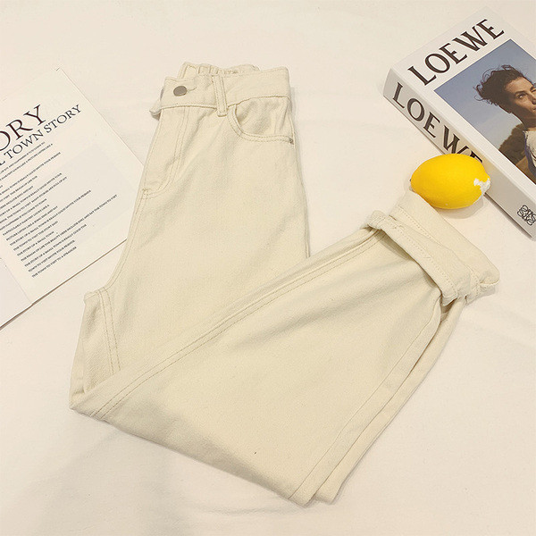 Modern női farmer fehér színben, magas derékkal