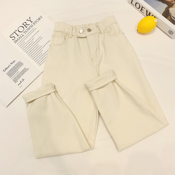 Modern női farmer fehér színben, magas derékkal