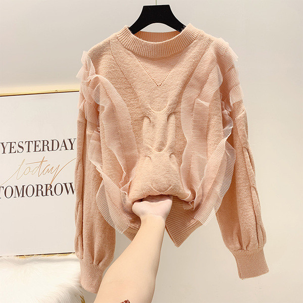 Pulover de dama modern cu element din tul in mai multe culori