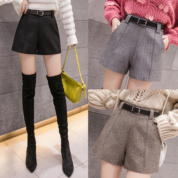 Нов модел къси дамски панталони с колан и джобове в черен,сив и кафяв цвят