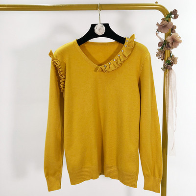 Λεπτό γυναικείο πουλόβερ με βολάν σε τρία χρώματα