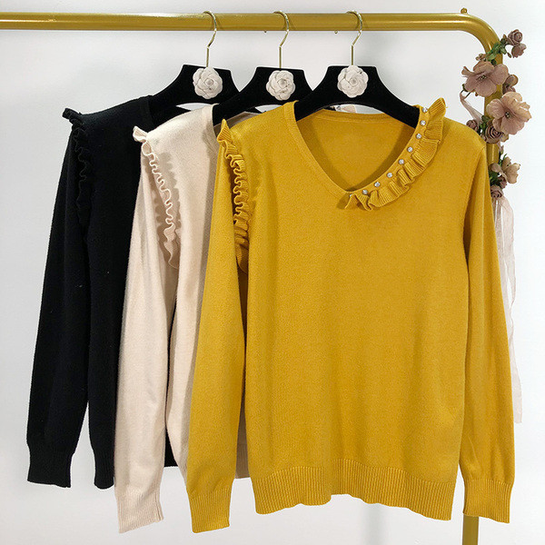 Λεπτό γυναικείο πουλόβερ με βολάν σε τρία χρώματα