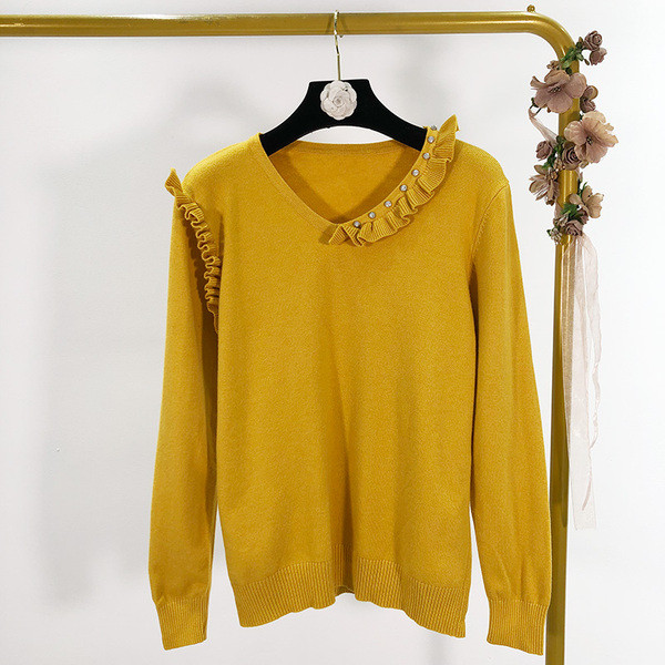 Λεπτό γυναικείο πουλόβερ με βολάν σε τρία χρώματα