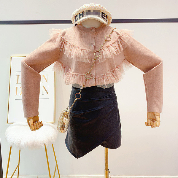 Γυναικείο πουλόβερ με κουμπιά και τούλι σε διάφορα χρώματα