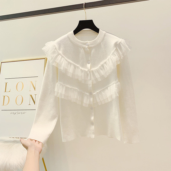 Γυναικείο πουλόβερ με κουμπιά και τούλι σε διάφορα χρώματα