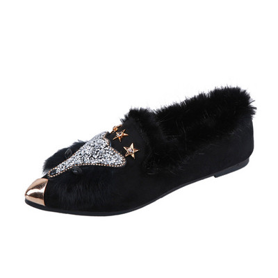 Γυναικεία καθημερινά παπούτσια μυτερό μοντέλο με πέτρες σε μαύρο και γκρι χρώμα