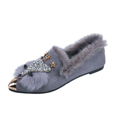 Γυναικεία καθημερινά παπούτσια μυτερό μοντέλο με πέτρες σε μαύρο και γκρι χρώμα