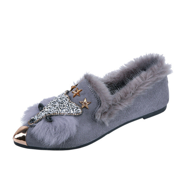 Γυναικεία καθημερινά παπούτσια μυτερό μοντέλο με πέτρες σε μαύρο και γκρι χρώμα