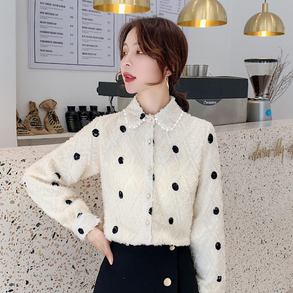 Camasa de dama cu buline model nou cu guler clasic