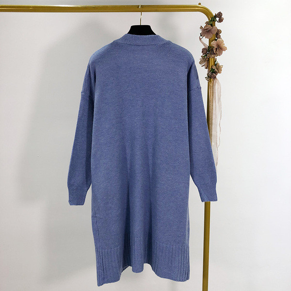 Vestă lungă fără închidere în gri, albastru și bej