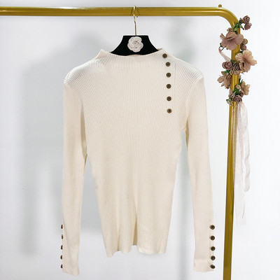 Γυναικεία σλιμ μπλούζα σε κίτρινο, λευκό και μπλε χρώμα με κουμπιά