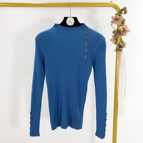 Γυναικεία σλιμ μπλούζα σε κίτρινο, λευκό και μπλε χρώμα με κουμπιά