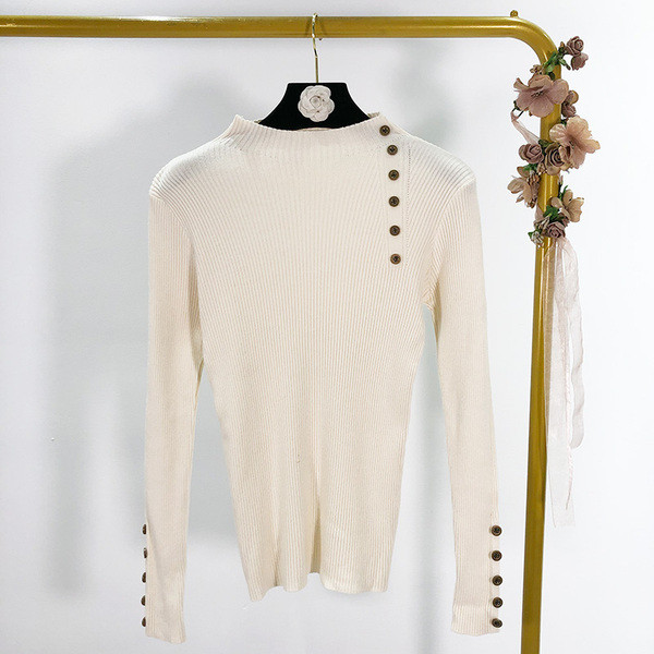 Γυναικεία σλιμ μπλούζα σε κίτρινο, λευκό και μπλε χρώμα με κουμπιά