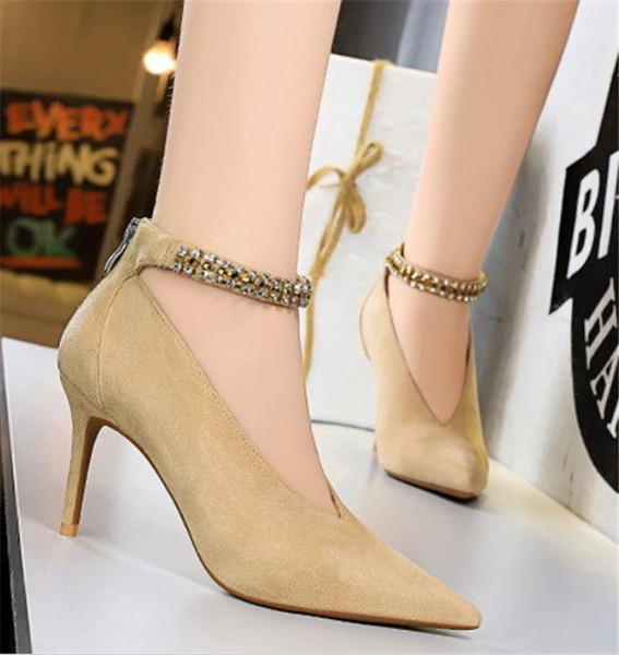 Κομψά γυναικεία παπούτσια με τακούνι με πέτρες και φερμουάρ σε διάφορα χρώματα