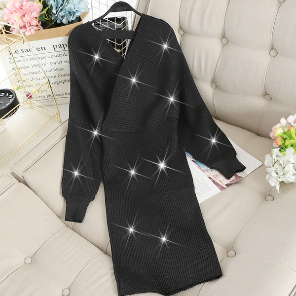 Rochie moderna de dama cu efect stralucitor si decolteu spitz in trei culori