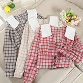 Női kockás ing V-nyakkal és gombokkal