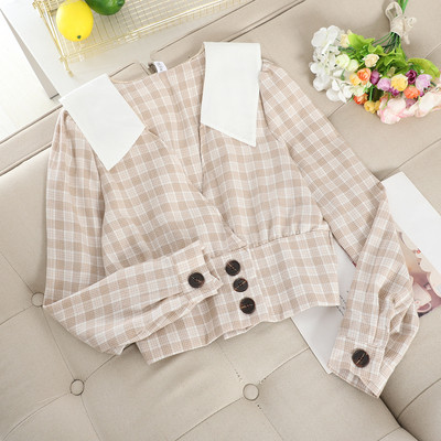 Női kockás ing V-nyakkal és gombokkal