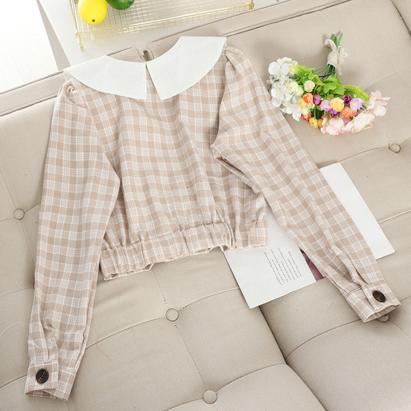 Női kockás ing V-nyakkal és gombokkal