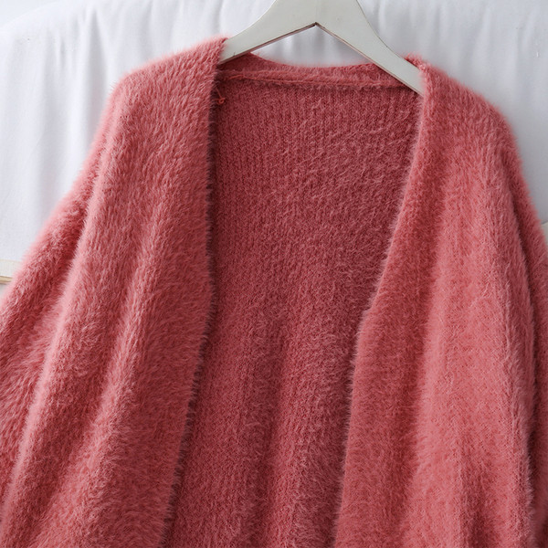 Modern női hosszú kardigán, rögzítés nélkül, rózsaszín és kék színben