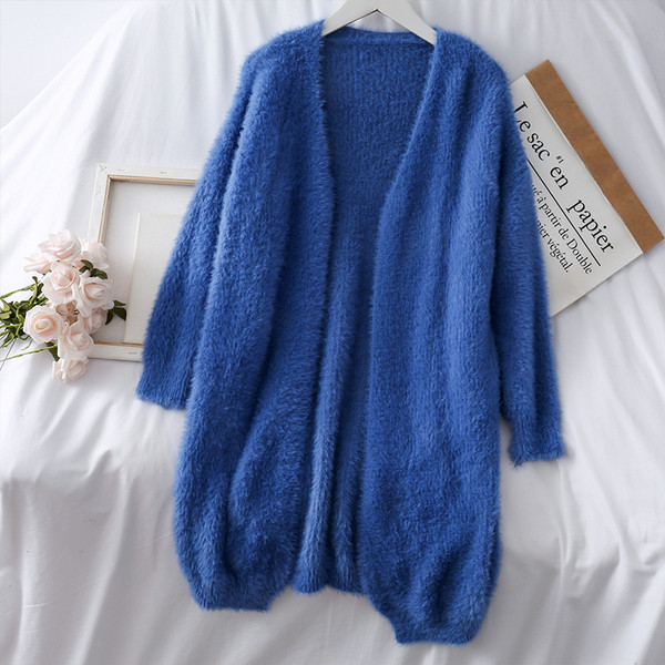 Modern női hosszú kardigán, rögzítés nélkül, rózsaszín és kék színben