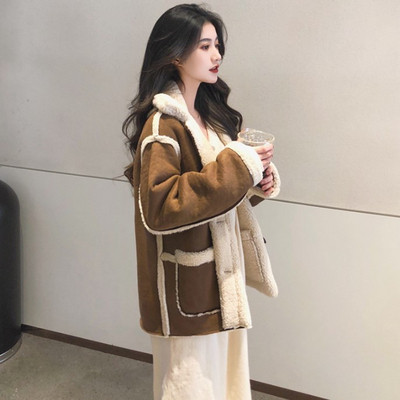 Дамско двулицево палто в кафяв цвят с топла подплата