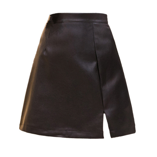 Fusta scurta de dama model nou din piele ecologica de culoare neagra